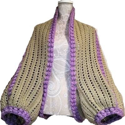 Handgehäkelter Seelenwärmer Sand Light Purple Glitzer Acryl Universal 36-44 – Oversized