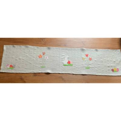 Tischläufer Tischdecke mit fröhlich-bunten Applikationen Ostern Frühling Osterhase Osterei Blumen Baumwolle 33x135cm