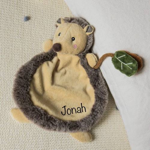 Schmusetuch mit Name | Bedrucktes Schnuffeltuch Junge Igel Waldtiere | Kuscheltier | Geschenk zur Geburt