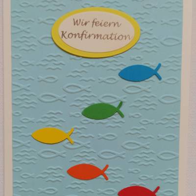 DIY Einladung zur Konfirmation 10 Karten Regenbogen Fische Meer zum selber basteln