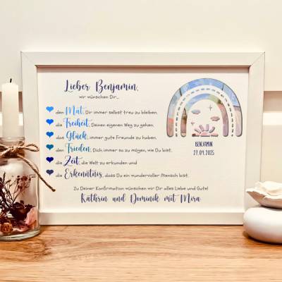 Personalisiertes Geldgeschenk zur Konfirmation für Jungen – Erinnerungsrahmen mit Regenbogen