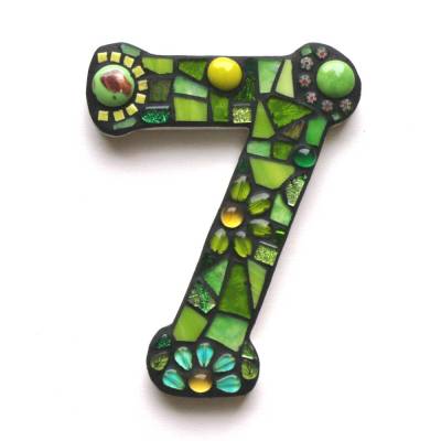 Mosaik Hausnummer grün, Ziffern 0-9, frostfest