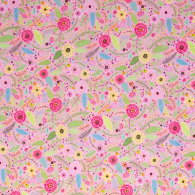 Baumwoll Webware Blumenwiese rosa