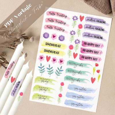 Frühlingsglück PDF Vorlage Kerzentattoo Kerzensticker Kerzen Frühling Blütenzauber Frühlingszauber Spring