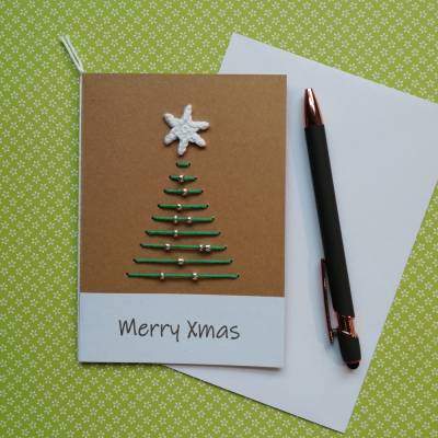 Grußkarte Weihnachtsbaum Christbaum gestickt mit Wunschtext