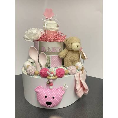 Windeltorte Teddy Kinderwagenkette Geburt Taufe Babyshower Babyparty Geschenk Bär boho Wagenkette Name Baby