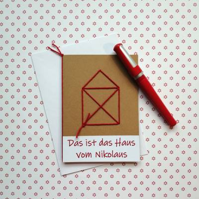 Geschenkkarte DAS IST DAS HAUS VOM NIKOLAUS gestickt