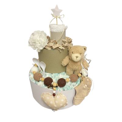 Windeltorte Teddy Kinderwagenkette Geburt Taufe Babyshower Babyparty Geschenk Bär boho Wagenkette Name Baby