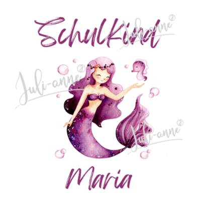 Bügelbild Schulkind Meerjungfrau "Little Mermaid" Pink Lila *personalisiert 