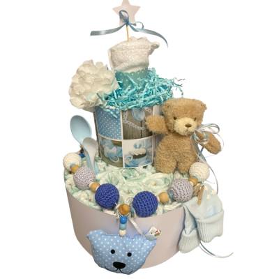 Windeltorte Teddy Kinderwagenkette Geburt Taufe Babyshower Babyparty Geschenk Bär boho Wagenkette Name Baby
