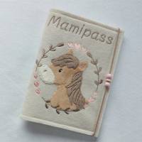 Mutterpasshülle / Hülle mit süßem Pferd für Mamipass - personalisierbar mit Name / Farbwahl - UHeft Hülle