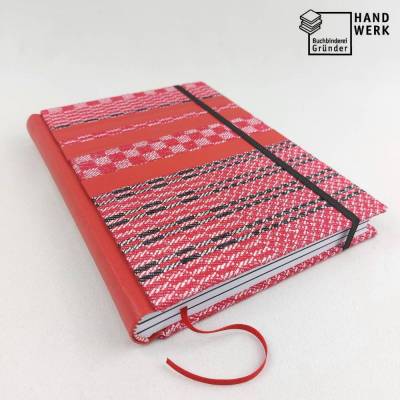 Notizbuch, Stiftschlaufe, DIN A5, 140 Blatt, rot schwarz, Grubentuch Unikat