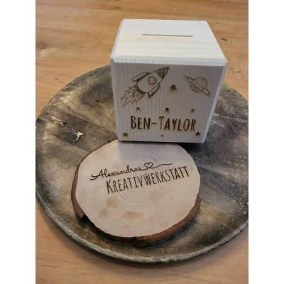 Spardose mit Namen, Personalisierte Spardose, Holz Spardose quadrat, Spardose, Taufe, Sparschein, Geburt, Geldgeschenk