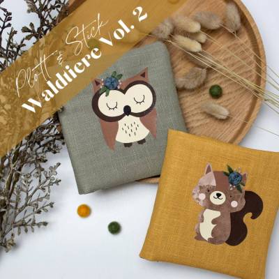 Plott & Stick "Waldtiere Vol. 2" Plotterdatei mit Stickvorlagen- und Anleitung - Eichhörnchen, Eule, Igel