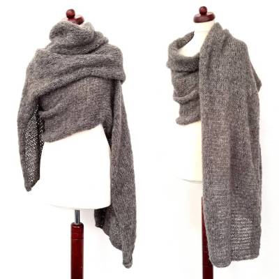 Schal, Strickschal, Tuch, XXL Tuch, Umhang, Decke, grau, Handgestrickt! 60cm x 320cm ! Alpaka,Seide!