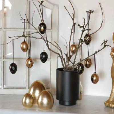 10 Stck. Ostereier schwarz gold