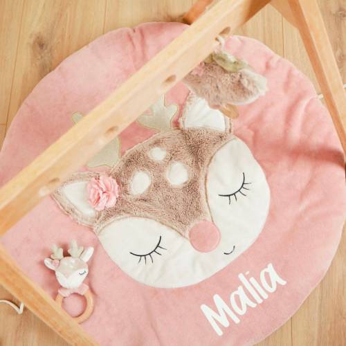 Krabbeldecke personalisiert Spieldecke Reh / Waldtiere Geburtsgeschenk / Babyparty Babygeschenk  / Taufe