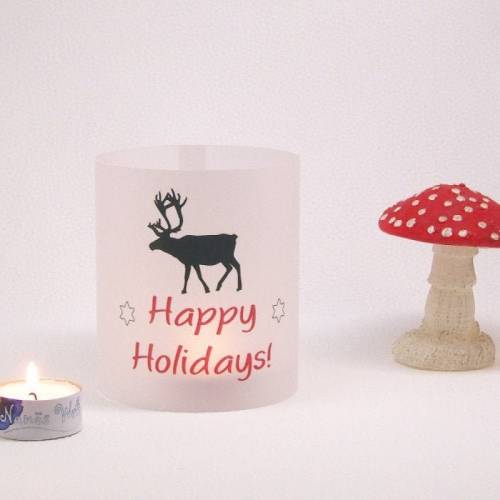 Windlicht aus Transparentpapier mit Elch Happy Holidays DIY Versand per Post möglich