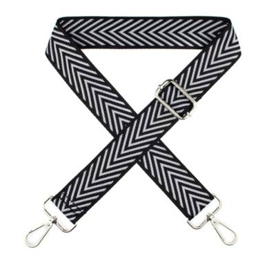 Fertiger Taschengurt 40 mm Chevron -Style Schwarz-weiß-silber  (1Stück/ 10,95 €)