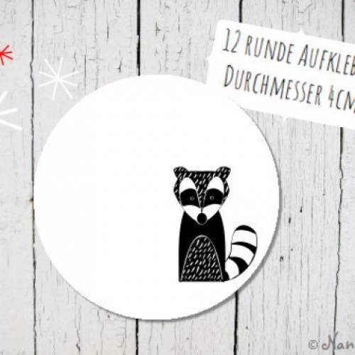 Runde Papieraufkleber zum Selbstbeschriften mit niedlichem Dachs in schwarz-weiß 4cm