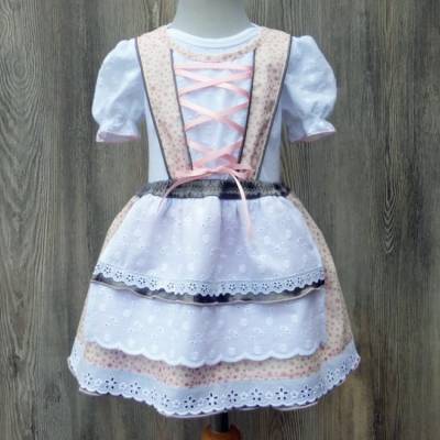 Rosefarbenes Taufkleid mit Puffärmel, Babysuit mit aufgenähtem Dirndlchen, Brautmädchenkleid in rose und weiß