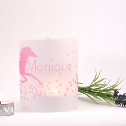 personalisiertes Windlicht DIY Mädchen Pony Pferd rosa Sterne Prinzessin mit Namen