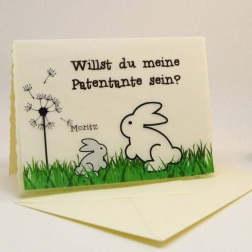 DIY Personalisierte Karte Transparentpapier mit Hasen Patentante fragen Patenonkel fragen