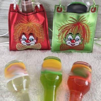 *  Schnaps/Likör Täschchen mit Clown  *  ITH Stickdatei, für Narren, Karneval, Fasching, Fasnet