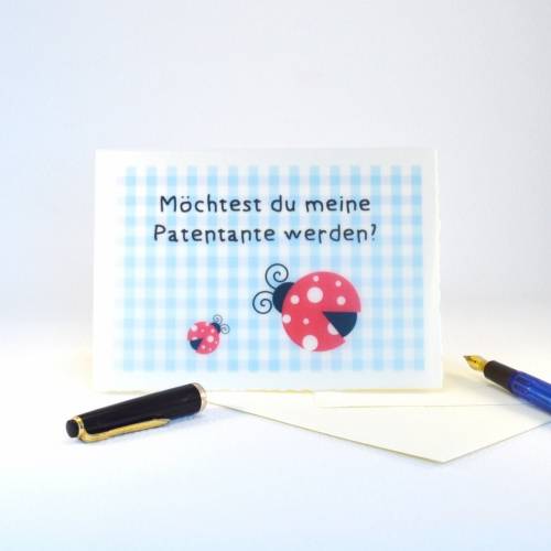 Karte mit Motiv Marienkäfer und Namen individualisiert Möchtest Du meine Patentante werden?