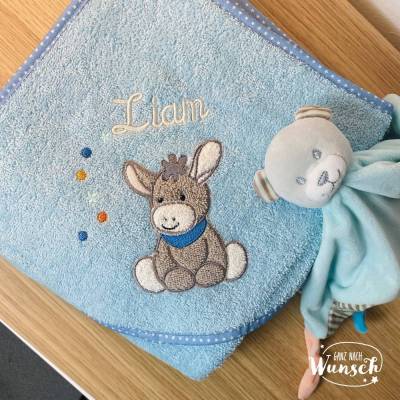 Sterntaler Esel Emmi | Kapuzenhandtuch mit Namen personalisiert | Handtuch bestickt | Handtuch als Geschenk zur Geburt