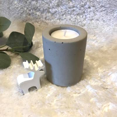 2in1 Kerzenhalter für Stabkerze UND Teelicht, puristisch aus Beton, grau, 7 cm