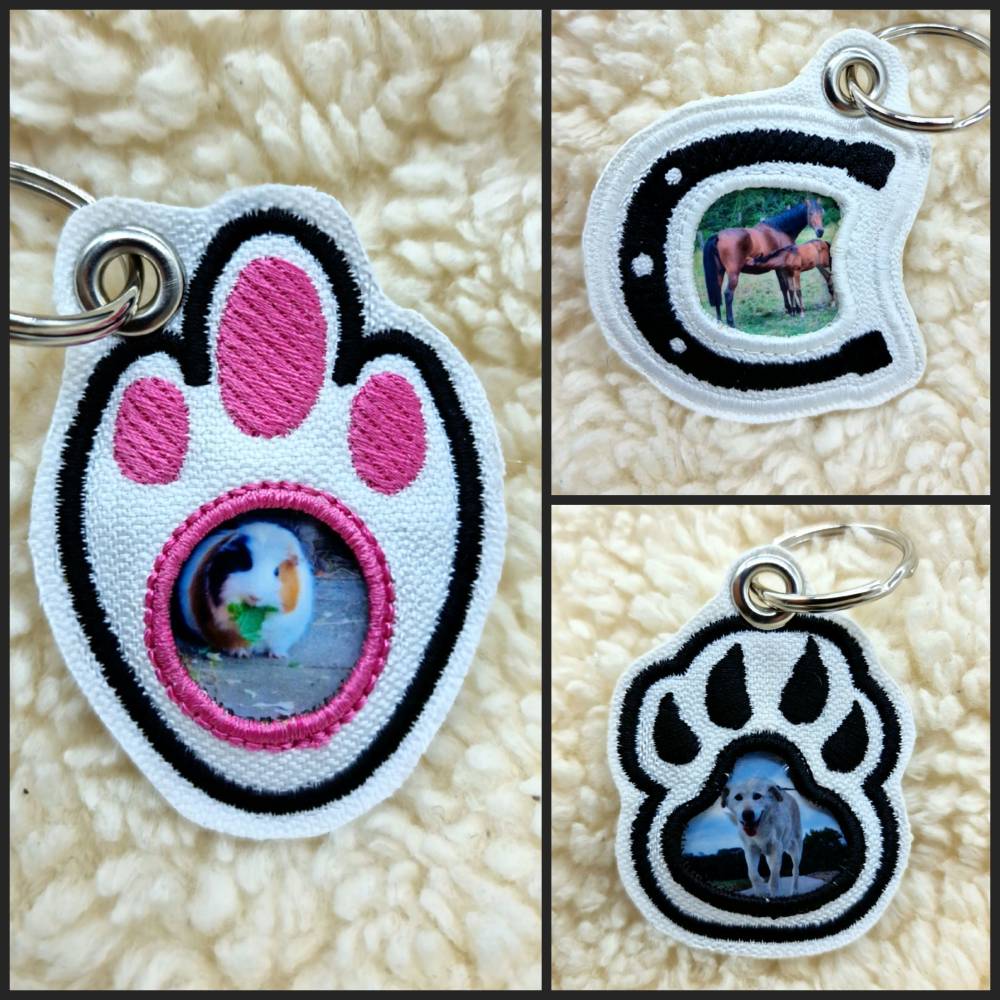 Stickdatei Schlüsselanhänger ITH mit Foto (für Hund, Katze, Kleintiere und Pferde) für den 10x10cm Rahmen Bild 1