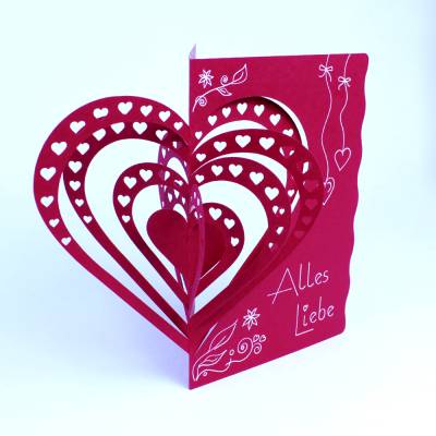SVG Plotterdatei Popup Karte Herz – 3D Hochzeitskarte plotten, Grußkarte Valentinstag & Geburtstag – Vektordatei Danke
