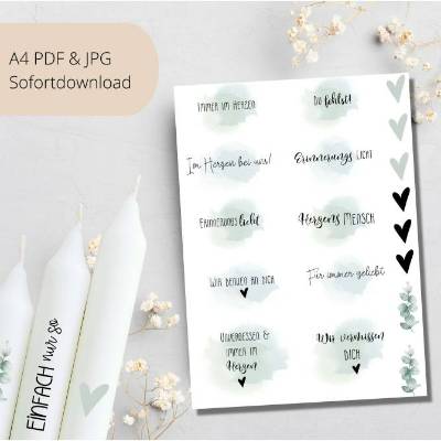 PDF Vorlage für Kerzen I Grabkerzen | Mitbringsel I Kerzentattoo Stabkerzen Wasserschiebefolie | Druckvorlage DIY