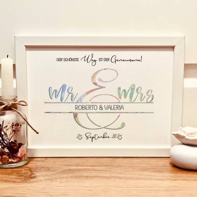 Geldgeschenk zur Hochzeit personalisiert | Hochzeitsgeschenk Mr & Mrs Geschenk | Geld im Bilderrahmen