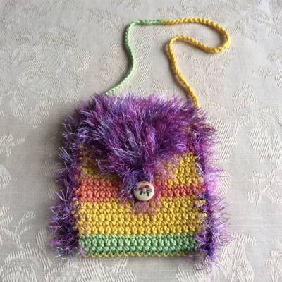 Kindertasche gehäkelt, Tasche für Kinder, Baumwolle mit Fransengarn, Kindertäschchen bunt, gelb, orange pink, lila, grün