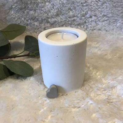 2in1 Kerzenhalter für Stabkerze UND Teelicht, puristisch aus Beton, weiß, 7,5 cm