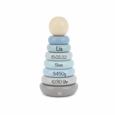 Stapelturm Holz mit Name und Geburtsdaten personalisiert / Babygeschenk Geburt / Geschenk Taufe oder Geburtstagsgeschenk