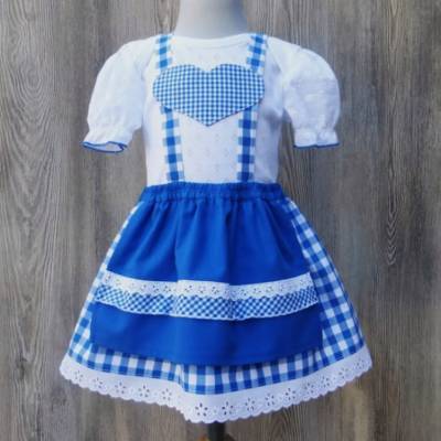 Brautmädchenkleid in blau-weiß-kariert, blaues Taufkleid mit Puffärmel, Babybody mit aufgenähtem Dirndlchen