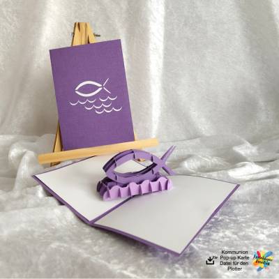 Plotterdatei Kommunion Pop-up-Karte – SVG, DXF, PDF – Bastelvorlage für Cricut & Silhouette