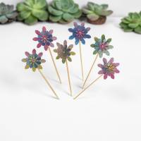 Dekostecker Blumenstecker Party Piekser – 6 Sticks, Blumen, Glitzer & Dekostein – Handmade Deko