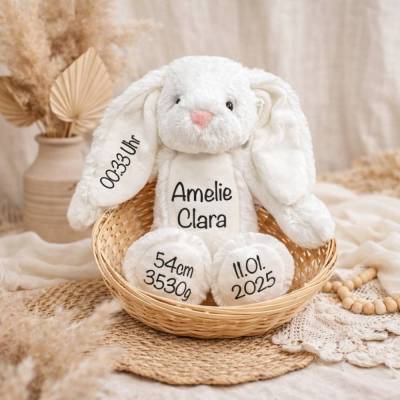 Kuscheltier Hase Personalisiert mit Namen und Geburtsdaten Osterhase