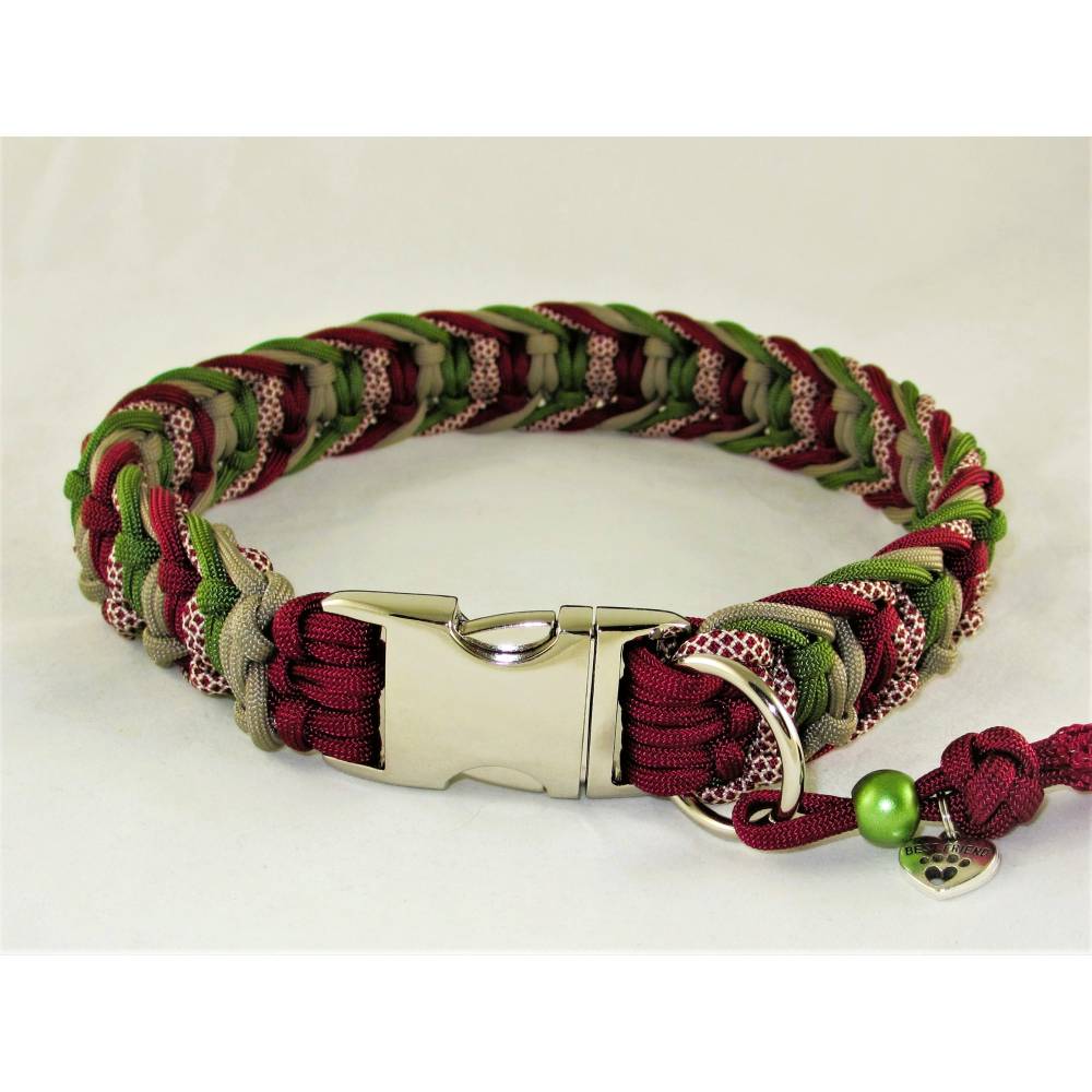 Hundehalsband Best Friend weinrot/grn Paracord Halsband geflochten  Flechthalsband mit Zugstopp oder Klickverschluss