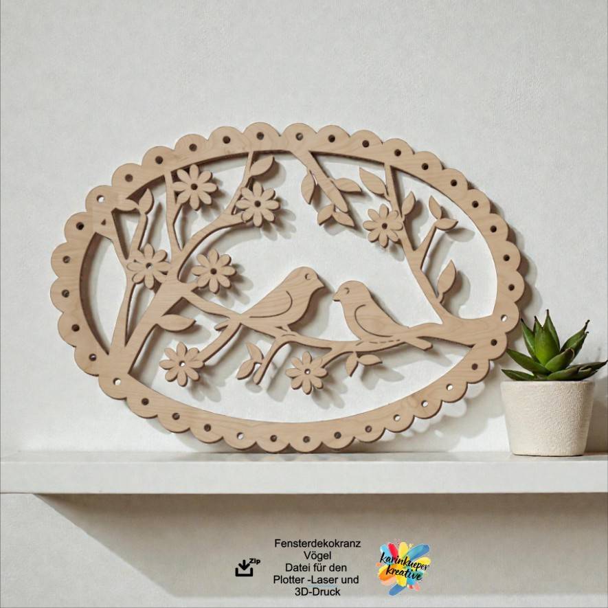 Plotterdatei & Lasercutter: 3D-Druck Fensterdekokranz Vögel – SVG, STL, DXF & mehr Bild 1