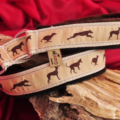 Hundehalsband 39 cm + 7 cm Zugstopp Fellimitat "Windhunde"