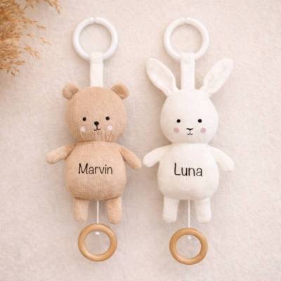 Personalisierte Spieluhr mit Name / Teddy Hase / Babygeschenk mit Musik