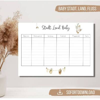 Boho Babyparty Baby Stadt, Land, Fluss Spiele PDF | Babyparty Boho Spiel | Baby Ratespiel | Baby Tabu PDF Download