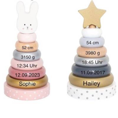 Stapelturm Holz mit Name und Geburtsdaten personalisiert / Babygeschenk Geburt / Geschenk Taufe oder Geburtstagsgeschenk