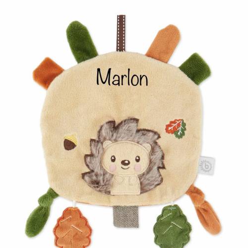 Babygeschenk Knistertuch personalisiert Igel | Geschenk zur Geburt Junge | Baby Geschenkidee | Babyspielzeug Waldtiere G