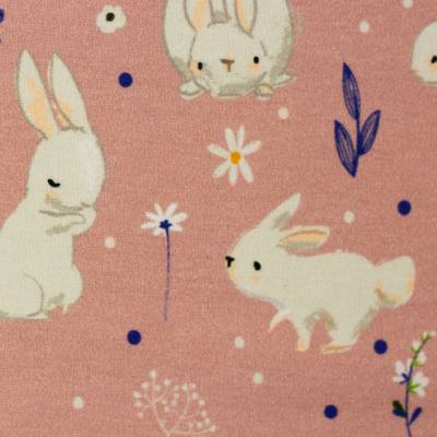 Baumwolljersey Nora Hasen Blumen altrosa Oeko-Tex Standard 100 (1m/17,50€)